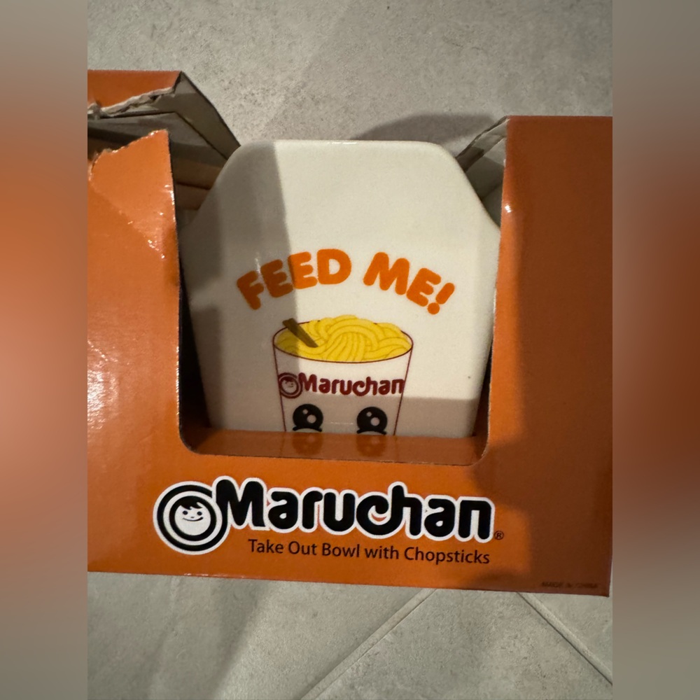 Orange and White Take Out Bowl with Chopsticks
